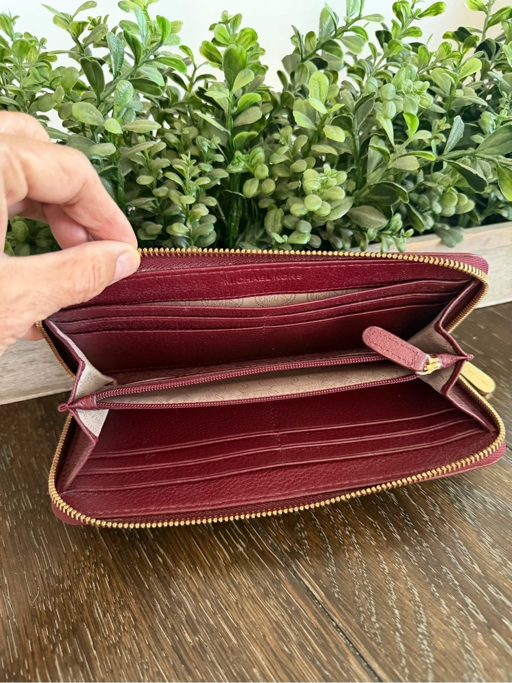 Michael Kors Burgundy Jet Set Continental Zip-Around Leather Wallet Large